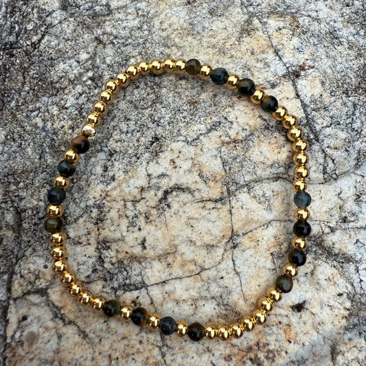 Pulsera Goldfilled Ojo de Tigre Azul