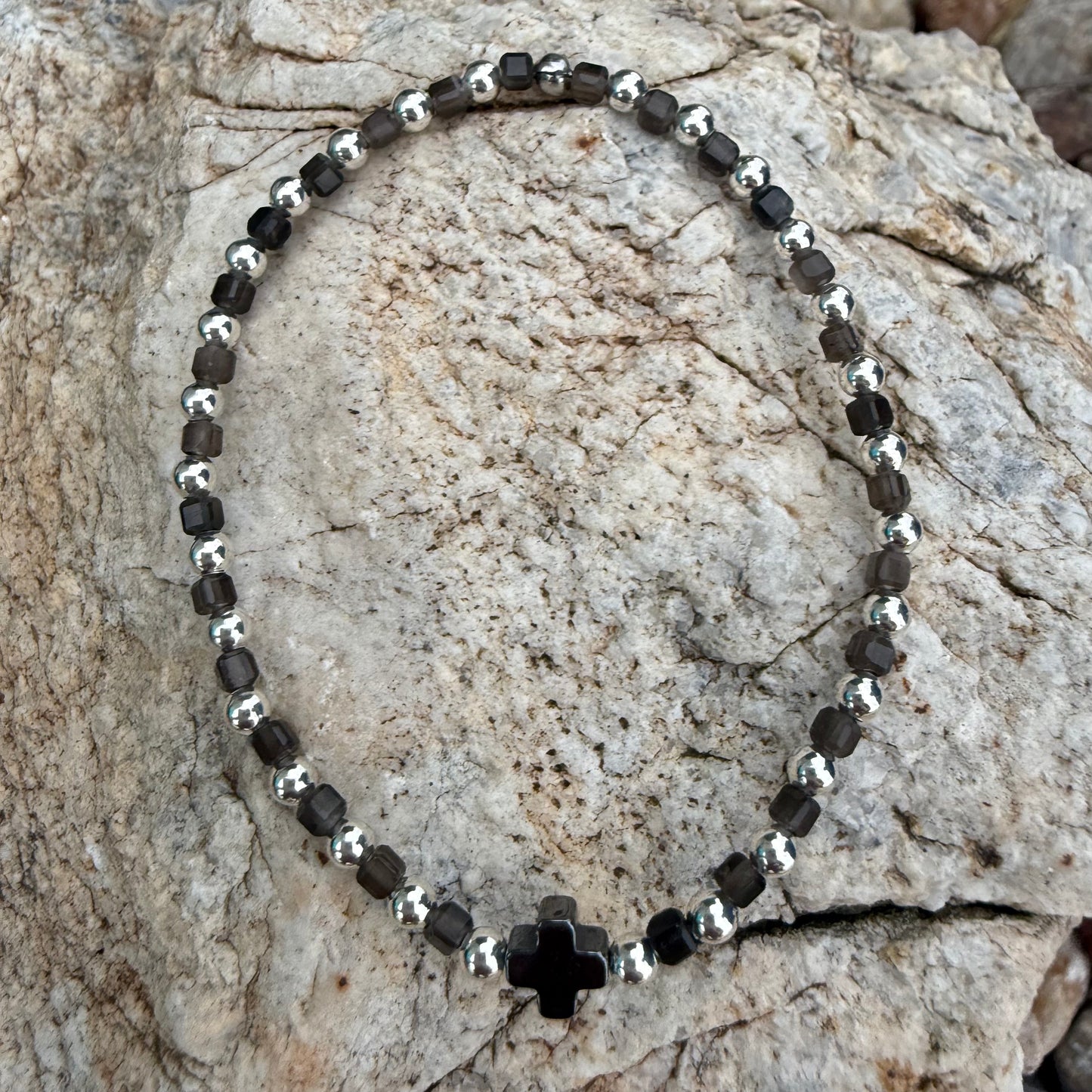 Pulsera Plata Laminada 925 Obsidiana