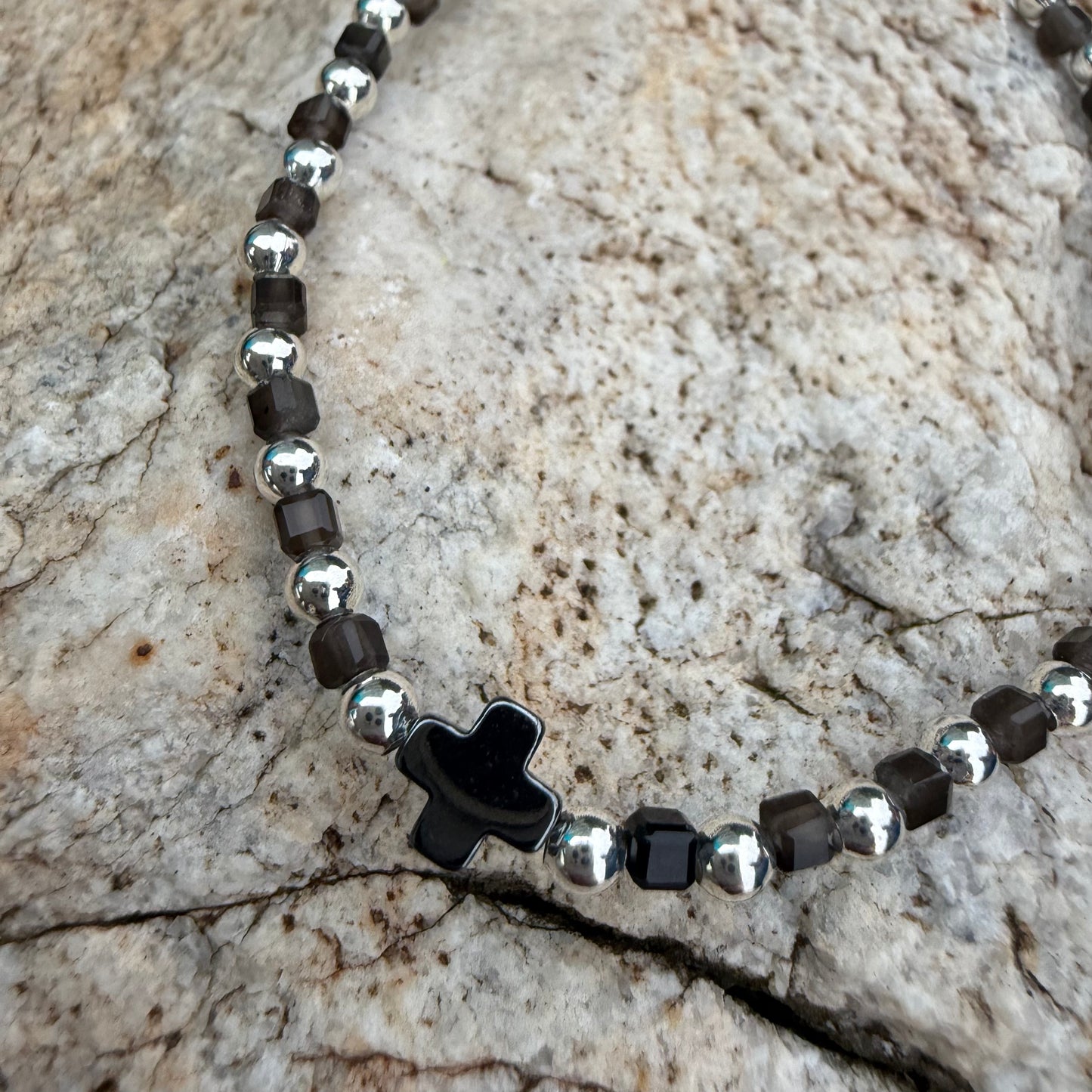 Pulsera Plata Laminada 925 Obsidiana
