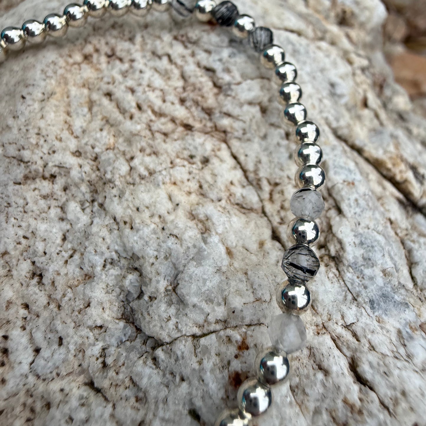 Pulsera Plata Laminada 925 Cuarzo Rutilado