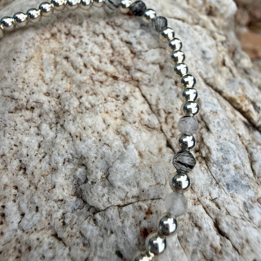 Pulsera Plata Laminada 925 Cuarzo Rutilado