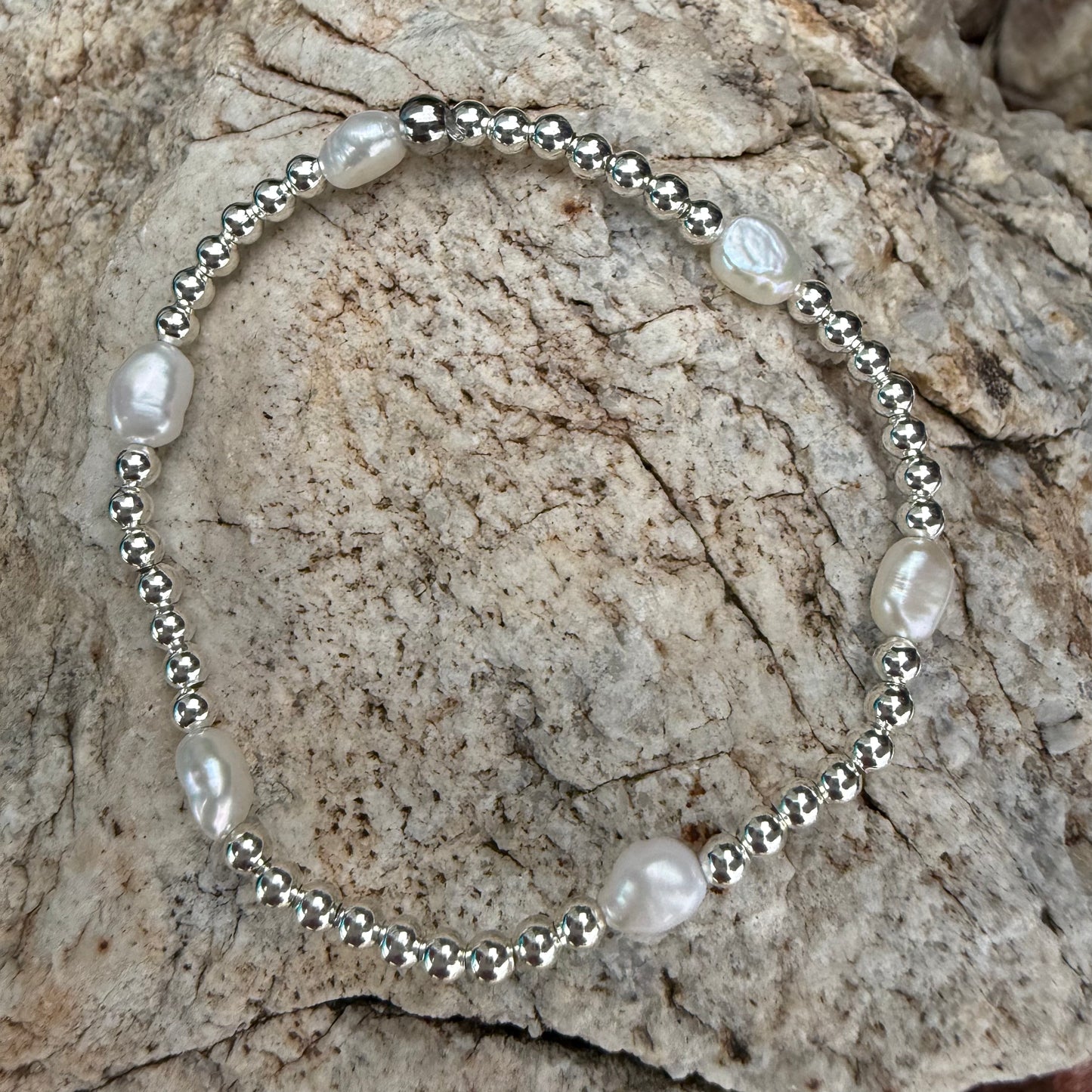 Pulsera Plata Laminada 925 Perla