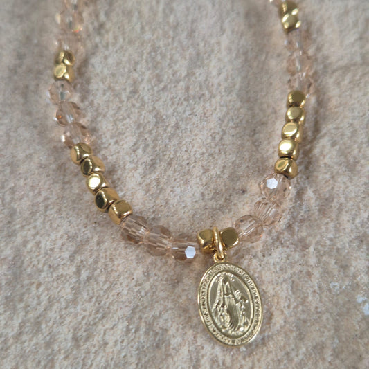 Collar dije Virgen - Hematite - Cristal Checo
