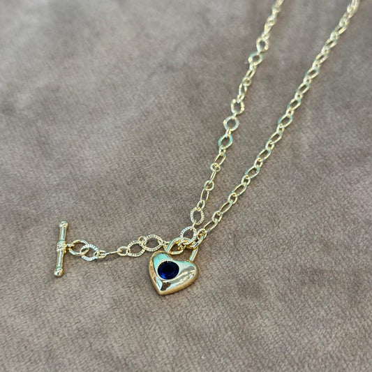 Collar corazón centro azul